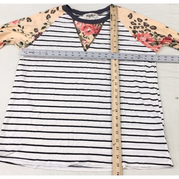 Striped Animal Floral Print Long Sleeve Shirt Women Small New Gray Peach - Picture 15 of 16